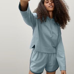 Everlane retro jersey hoodie + short. Cute blue lounge set!
